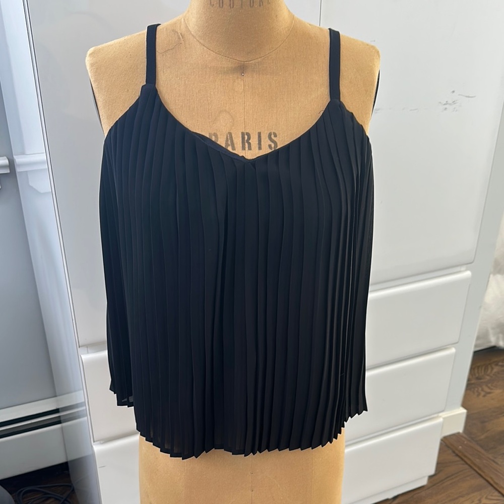 Black Pleated Sleeveless Crop Camisole